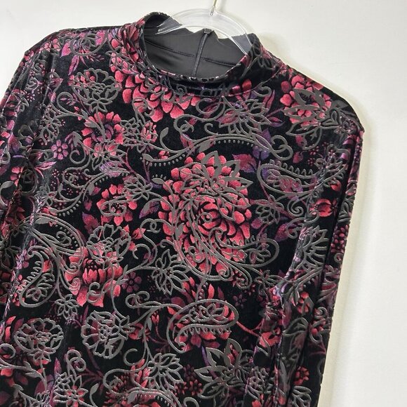 Chicos Velvet Burnout Top Womens Size 2 US Large Black Floral Mock Neck - Picture 3 of 9